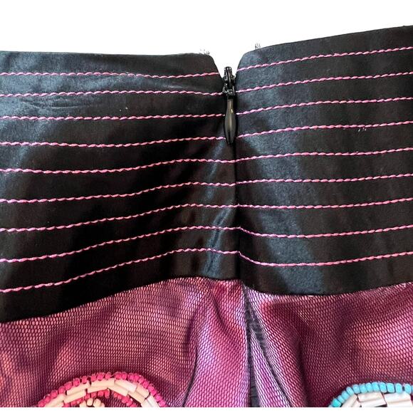 Kay Unger Women's Skirt Size 8 Burgundy Embroidered Beaded Paisley Sheer Lined - Picture 5 of 11